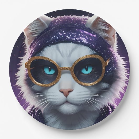 新年おめでとうパーティー – 変装した猫 ペーパープレート (正面)