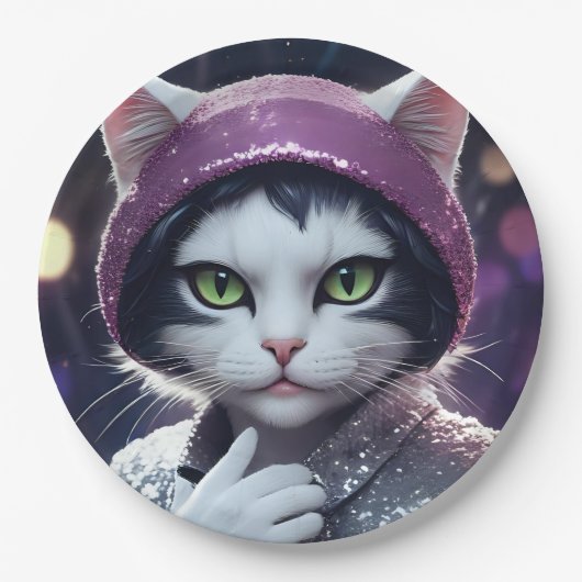 新年おめでとうパーティー – 変装した猫 ペーパープレート (正面)