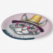 新年おめでとうパーティー – 変装した猫 ペーパープレート (アングル)