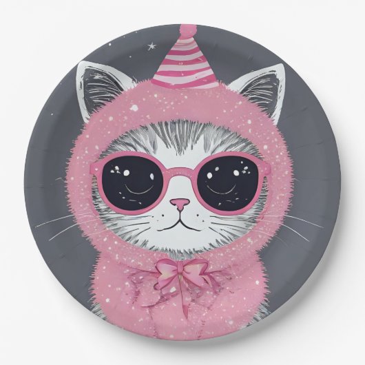 新年おめでとうパーティー – 変装した猫 ペーパープレート (正面)