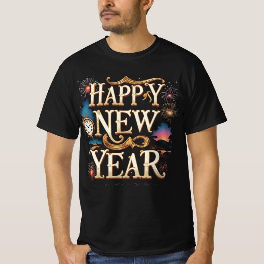 新年おめでとうフェスティブグラフィック Tシャツ (正面)
