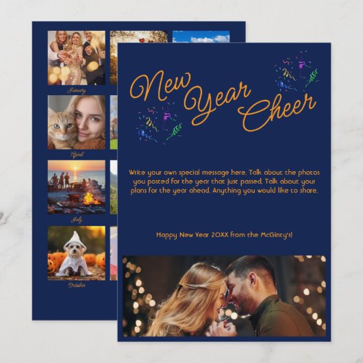 新年おめでとうマルチフォトネイビーブルー シーズンカード (正面/裏面)