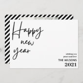 新年おめでとうモダン、白黒ストライプ写真 シーズンカード (正面/裏面)