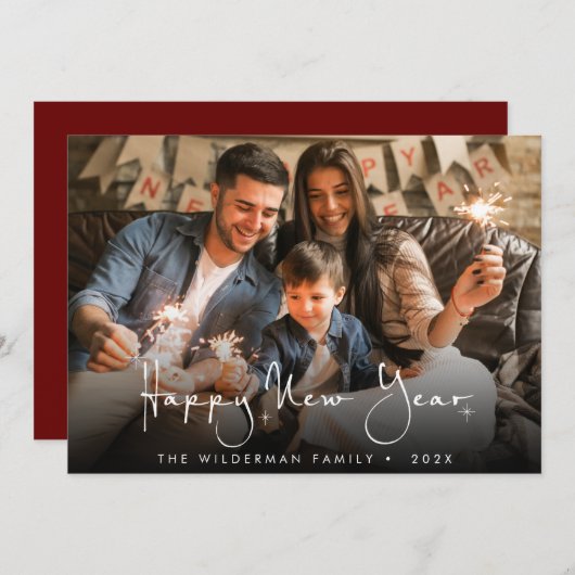 新年おめでとう書道スクリプトフォトカード シーズンカード (正面/裏面)