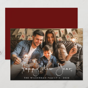 新年おめでとう書道スクリプトフォトカード シーズンカード