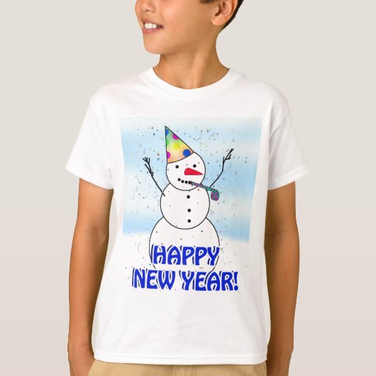 新年おめでとう祝雪だるま Tシャツ (正面)