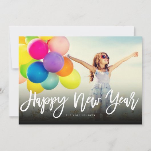 新年おめでとう筆の台本書道写真 シーズンカード (正面)