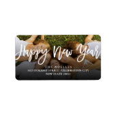 新年おめでとう筆の台本書道写真 ラベル (正面)