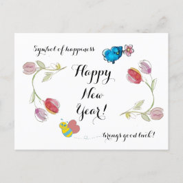 新年おめでとう花と幸福の象徴 ポストカード