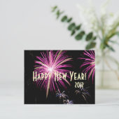 新年おめでとう花火紫色のカレンダーはがき シーズンポストカード (スタンド正面)