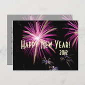 新年おめでとう花火紫色のカレンダーはがき シーズンポストカード (正面/裏面)