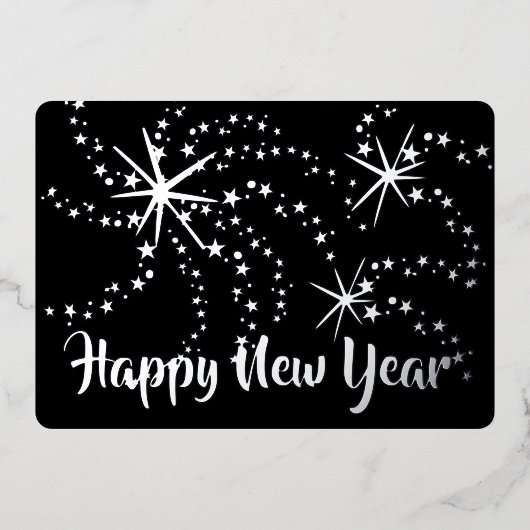 新年おめでとう花火5 x 7 | 背面の写真 箔シーズンカード (正面)