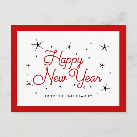 新年おめでとう赤と白 ポストカード (正面)