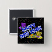 新年おめでとう青い文字(パーティー帽子あり) 缶バッジ (正面&裏面)