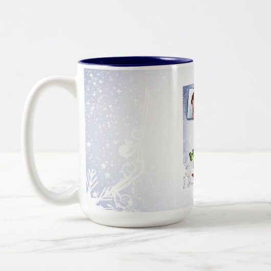 新年おめでとう2枚の写真を追加するマグカップ ツートーンマグカップ (左)
