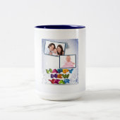 新年おめでとう2枚の写真を追加するマグカップ ツートーンマグカップ (中央)