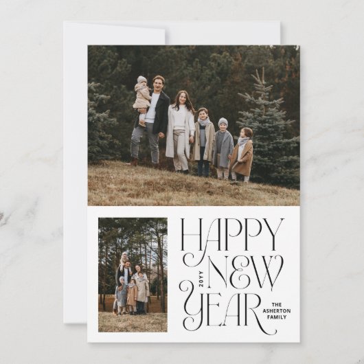 新年おめでとう2枚の写真シンプルエレガント シーズンカード (正面)