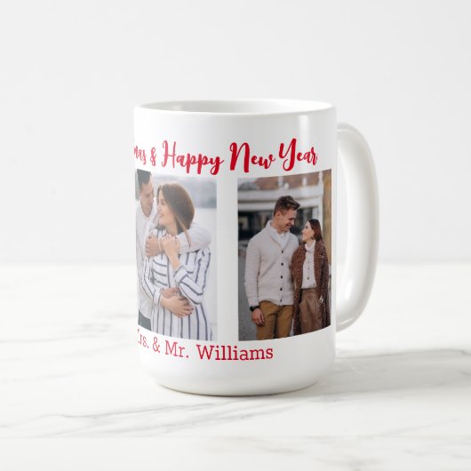 新年おめでとう3枚の写真コラージュ コーヒーマグカップ (正面右)