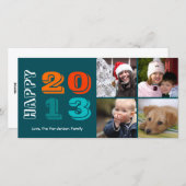 新年おめでとう4家族の写真格子ネイビー シーズンカード (正面/裏面)