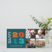 新年おめでとう4家族の写真格子ネイビー シーズンカード (スタンド正面)