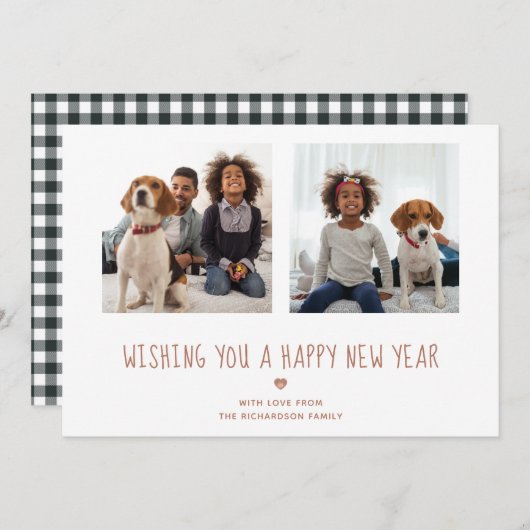 新年おめでとう | かわいいバラ金ゴールド2枚 シーズンカード (正面/裏面)