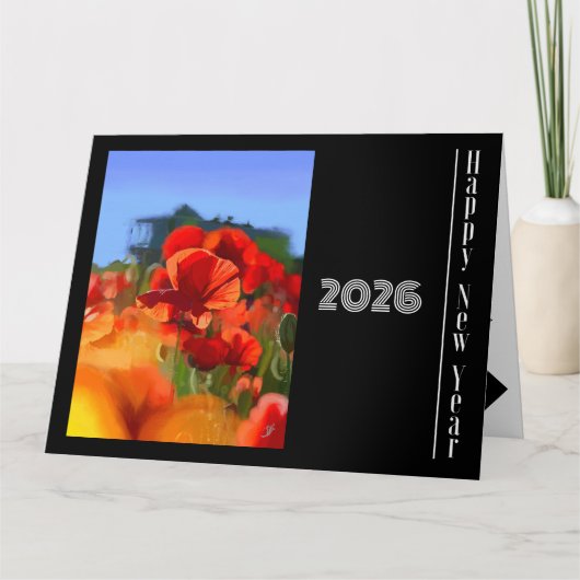 新年おめでとう - ゆうぐれのひまわり Painting Card カード (正面)