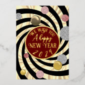 新年おめでとう、らせん状、バブル 箔招待状 (正面)