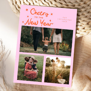 新年おめでとう オレンジ ピンク マルチ 写真 シーズンカード