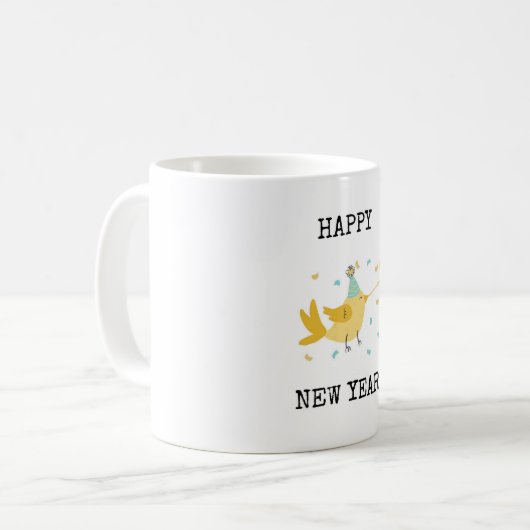 新年おめでとう、コーヒーのマグカップに鳥 コーヒーマグカップ (正面左)