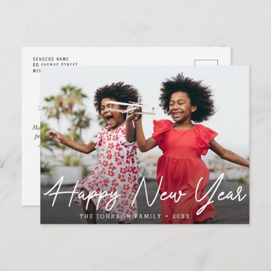 新年おめでとう |タイポグラフィスクリプトグリーティングカード ポストカード (正面/裏面)