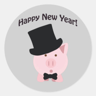 新年おめでとう!ダッパー豚 ラウンドシール