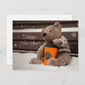 新年おめでとう。テディベア. シーズンポストカード (正面/裏面)