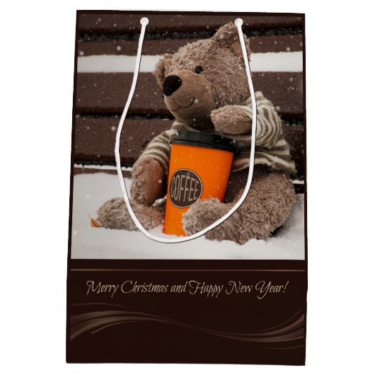 新年おめでとう。テディベア. ミディアムペーパーバッグ (裏面)