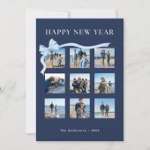 新年おめでとう ネイビーブルー 9枚の写真ボウ シーズンカード (正面)