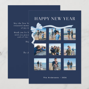 新年おめでとう ネイビーブルー 9枚の写真ボウ シーズンカード
