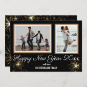 新年おめでとう |フォトオシンプルーバーレイホリデーカード シーズンカード (正面/裏面)