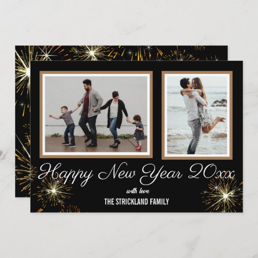 新年おめでとう |フォトオシンプルーバーレイホリデーカード シーズンカード (正面/裏面)