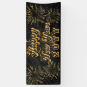 新年おめでとう ブラック&ゴールド パーティー 横断幕 (縦)
