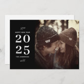 新年おめでとう。ブラック ミニマル タイポグラフィーの写真 シーズンカード (正面/裏面)