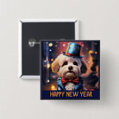 新年おめでとう、マルチーズおもちゃプードル。 缶バッジ (正面&裏面)