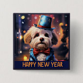 新年おめでとう、マルチーズおもちゃプードル。 缶バッジ (正面)