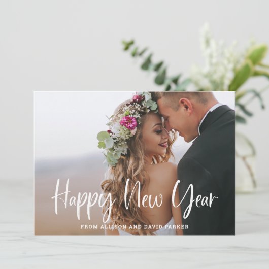 新年おめでとう |モダンタイポグラフィと2枚の写真 シーズンカード (スタンド正面)