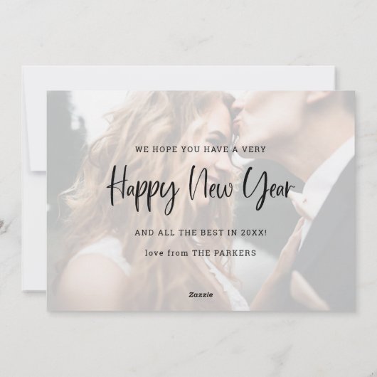 新年おめでとう |モダンタイポグラフィと2枚の写真 シーズンカード (裏面)