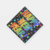 「新年おめでとう!」 レインボー文字、スターパターン スタンダードランチョンナプキン (角)