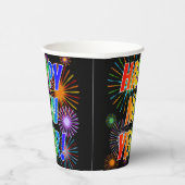 「新年おめでとう!」 レインボー文字、Fireworksパターン 紙コップ (右)