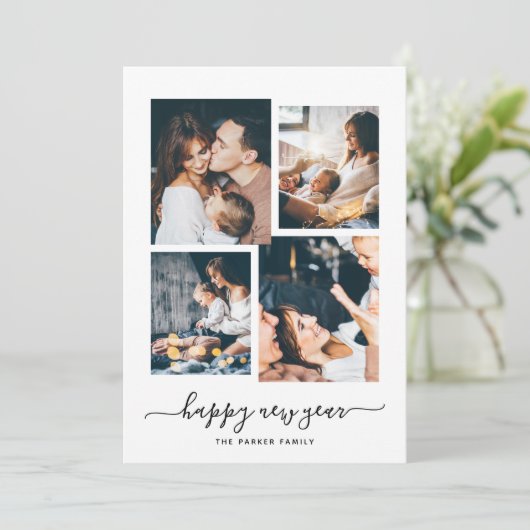 新年おめでとう |写真モダンコラージュ4枚 シーズンカード (スタンド正面)