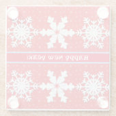 新年おめでとう!冬の白い雪片の赤い模様 ガラスコースター (裏面)