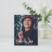 新年おめでとう |白いスクリプトのモダン写真 シーズンカード (スタンド正面)