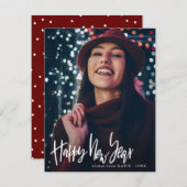 新年おめでとう |白いスクリプトのモダン写真 シーズンカード (正面/裏面)