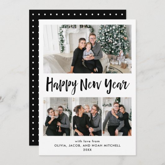 新年おめでとう |白黒フォトグ数々のリッド シーズンカード (正面/裏面)